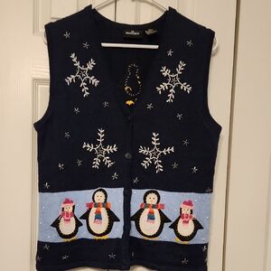 Winter Holiday Penguin Knit Sweater Vest Size S